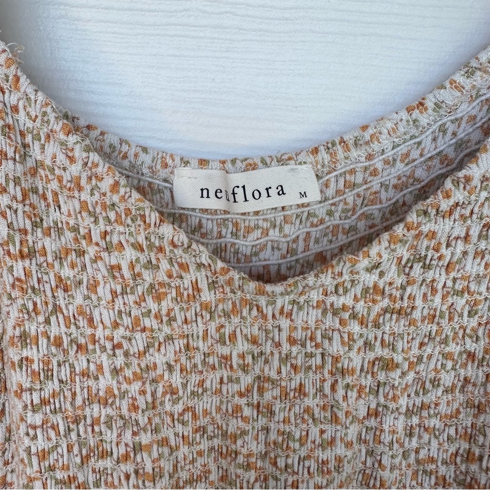 Smocked Floral Midi Dress in Light Beige - Picture 3 of 4